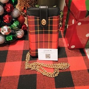 Coach Red and Black Plaid Phone Bag/ Crossbody